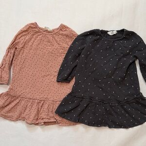 H&M Girls' Long-Sleeve Gauze Dresses in Pink and Charcoal Grey
